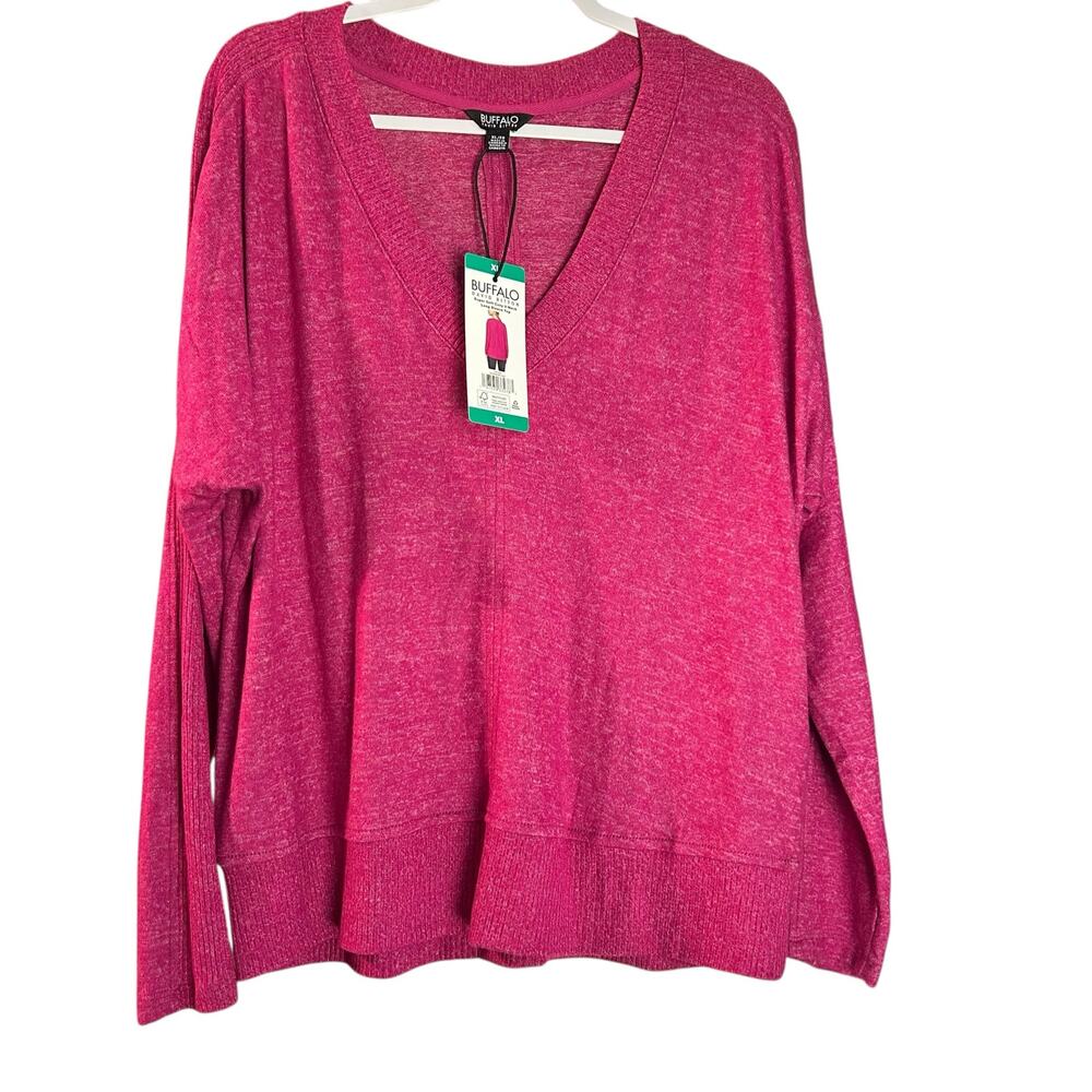 Buffalo David Bitton NWT Pullover Super Soft V-Neck Sweatshirt Fuschia Top XL
